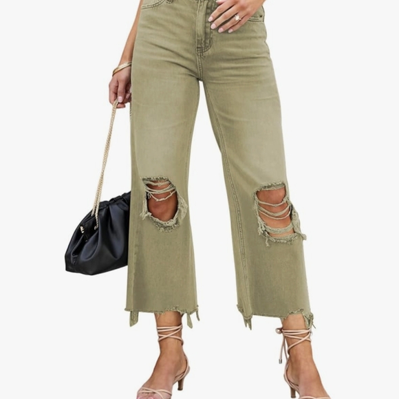 Women's Distressed Olive Jeans - Picture 1 of 3